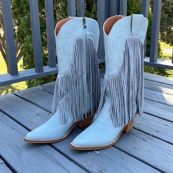 Fringe Western Boots in Light Dusty Blue Sz 10 - Picture 11 of 12